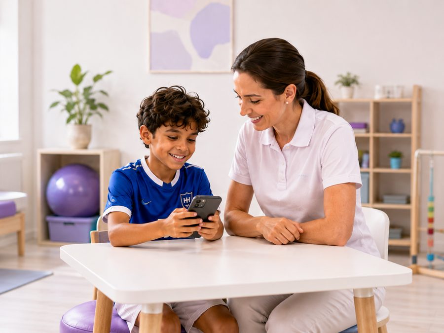A child using WinnerQuest with a therapist
